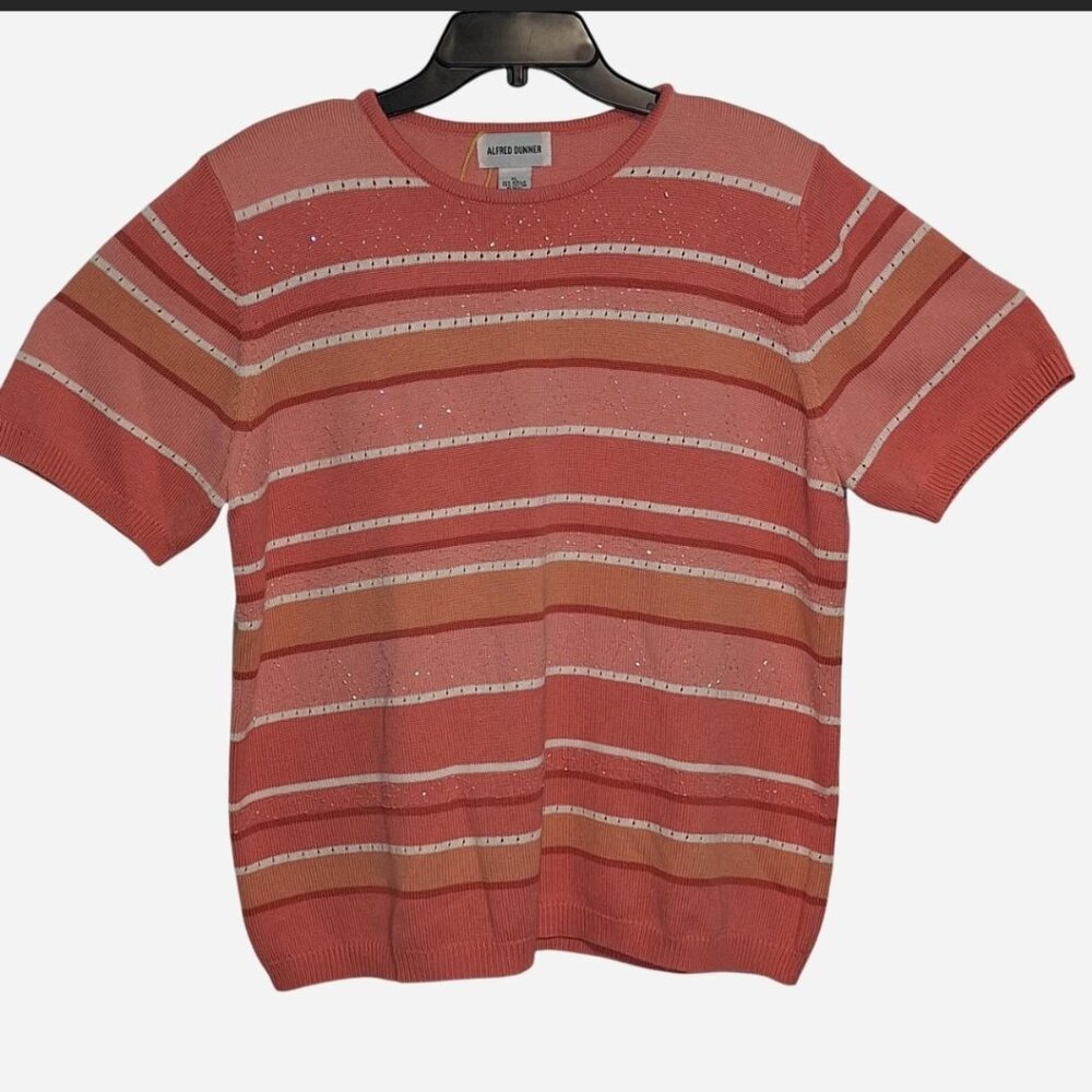 Alfred Dunner, size Extra-Large, stripped beaded sweater in shades of pink.